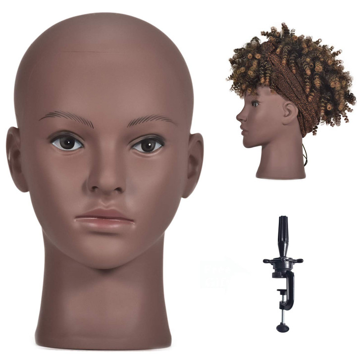 Afro Cosmetology Mannequin Head Bald Manikin for Wigs Making Wig Display Hat and Glasses Display With Free Clamp