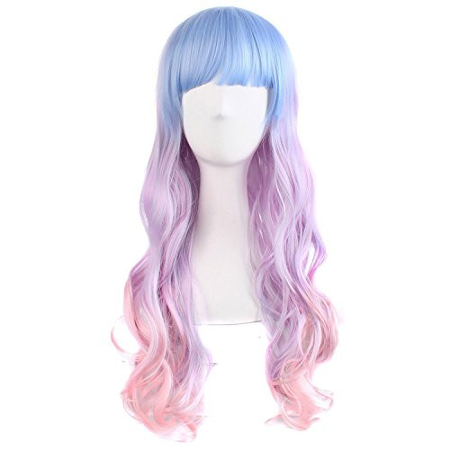 MapofBeauty Beautiful Long Wavy Harajuku Style Cosplay Wig Light BlueLight PurplePink