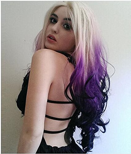 sylvia 24 Ombre Black to Brown Lace Front Wig with Blonde Tips Mixed Blonde Long Body Wave Synthetic Wig Natural Glueles