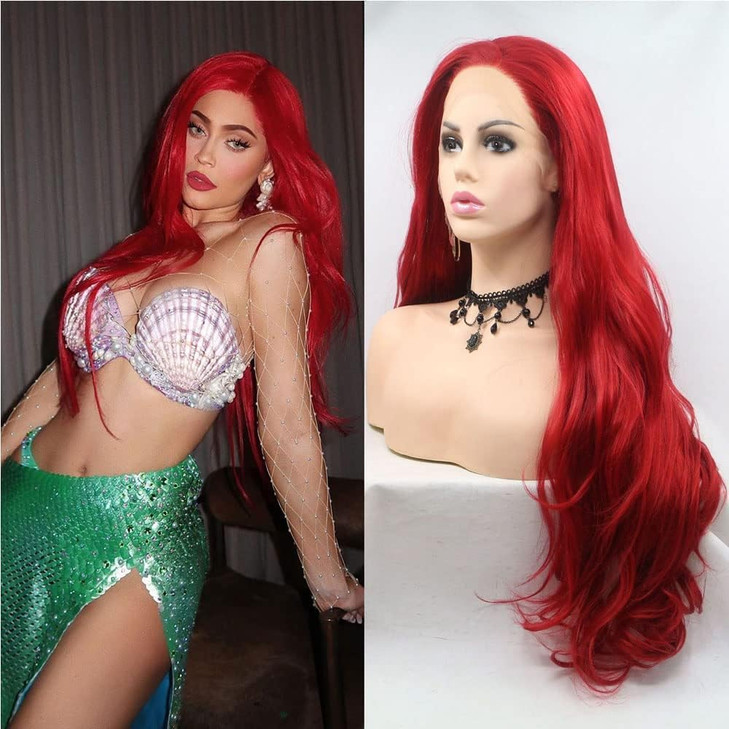 sylvia Red Synthetic Lace Front Wig Mermaid Red Hair Side Part Synthetic Lace Front Wigs Heat Resistant Fiber Soft Natur