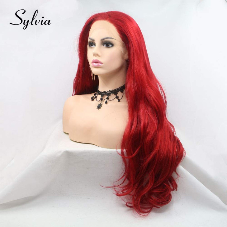 sylvia Red Synthetic Lace Front Wig Mermaid Red Hair Side Part Synthetic Lace Front Wigs Heat Resistant Fiber Soft Natur