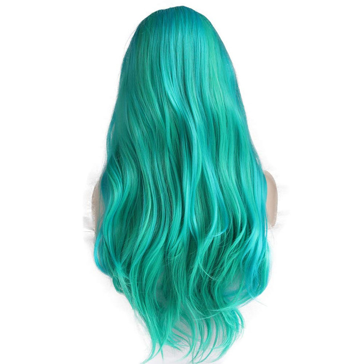 sylvia 24 Blue Mixed Green Wig for Women Long Natural Straight Curly Wavy Hair Wig Synthetic Lace Front Wigs Middle Part