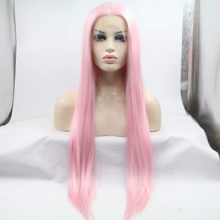 Melody Long Silky Straight Wigs Pink Wigs Synhetic Lace Front Wigs Baby Pink Hair Heat Resistant Fiber Hair For Women Co