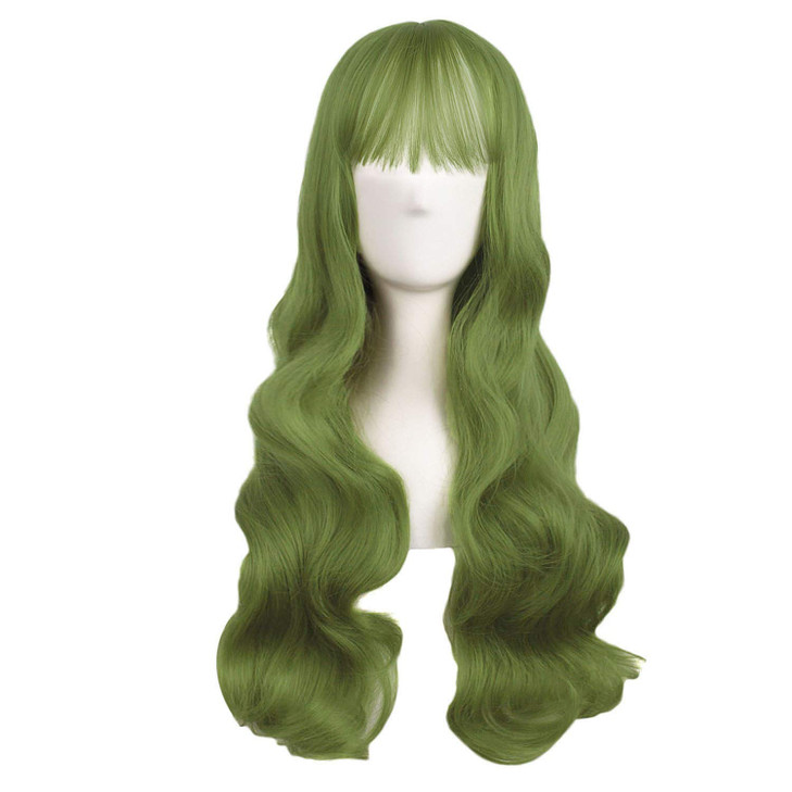 MapofBeauty 28 Inch70cm Beautiful Special Color Air Bangs Long Wavy Curly Cosplay Wig Light Sea Green