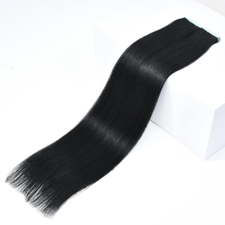 ROSEBUD Tape in Hair Extensions REMY Human Hair Secure Skin Weft Hair Extensions Seamless 50gPack 20Pcs 16 Inch Jet Blac