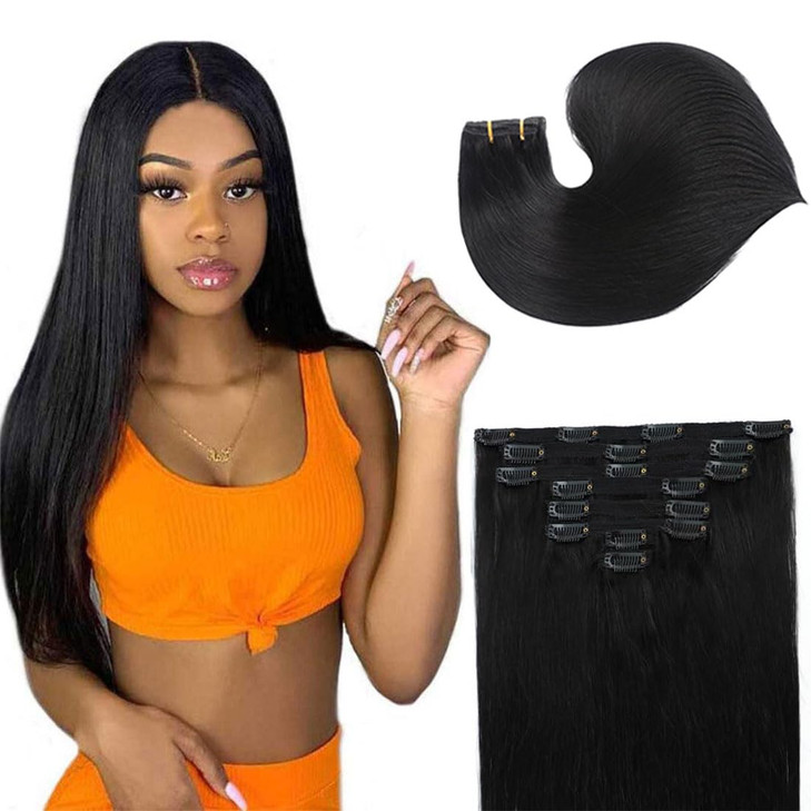 Clip in Human Hair Extensions Ombre Straight Hair 140g 100 Human Hair 8Pcs Total of 18 Clips Hair Extensions For Black W