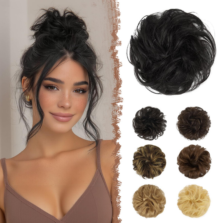 FESHFEN Human Messy Buns 100 Human Hair Bun Real Scrunchies Hair Pieces Ponytail Extensions Wavy Tousled Updo Chignon Ha