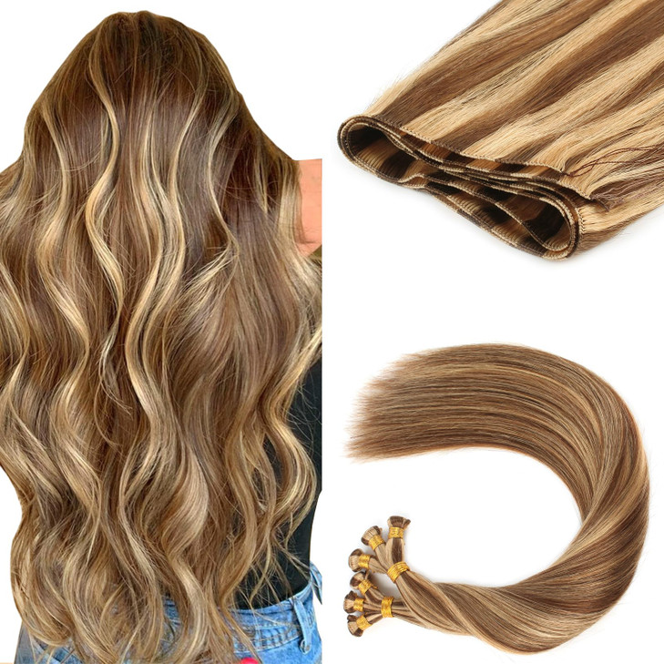 ABH AMAZINGBEAUTY HAIR Sew in Highlighted Hand Tied Weft Hair Extensions Sew In Extensions Remy Human Hair Thick Ends Ch