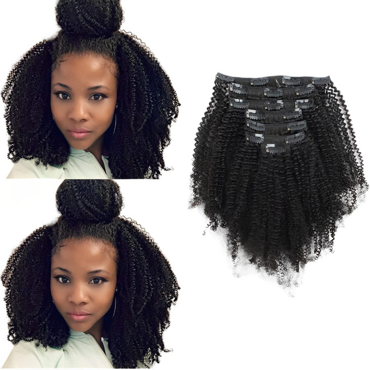 ABH AMAZINGBEAUTY HAIR Afro Coily Clip in Hair Extensions Real Human Hair 4B and 4C Double Wefts Remy Coily Clip ins for