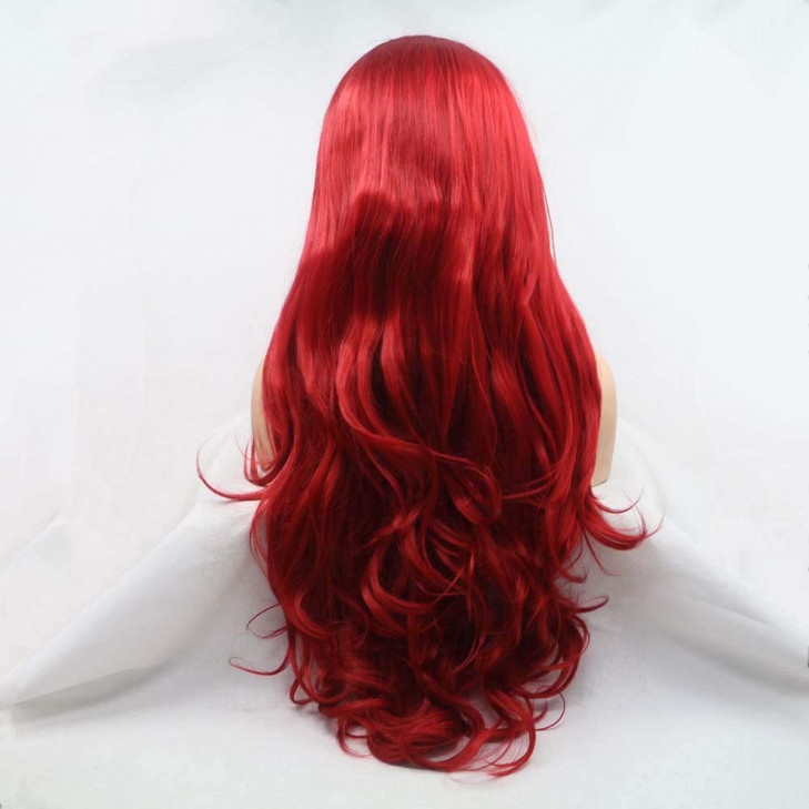 xiweiya Bright Red Lace Front Wig Long Body Wave Red Synthetic Lace Front Wigs 13x4 Lace Hot Red Wig Middle Part Heat Re