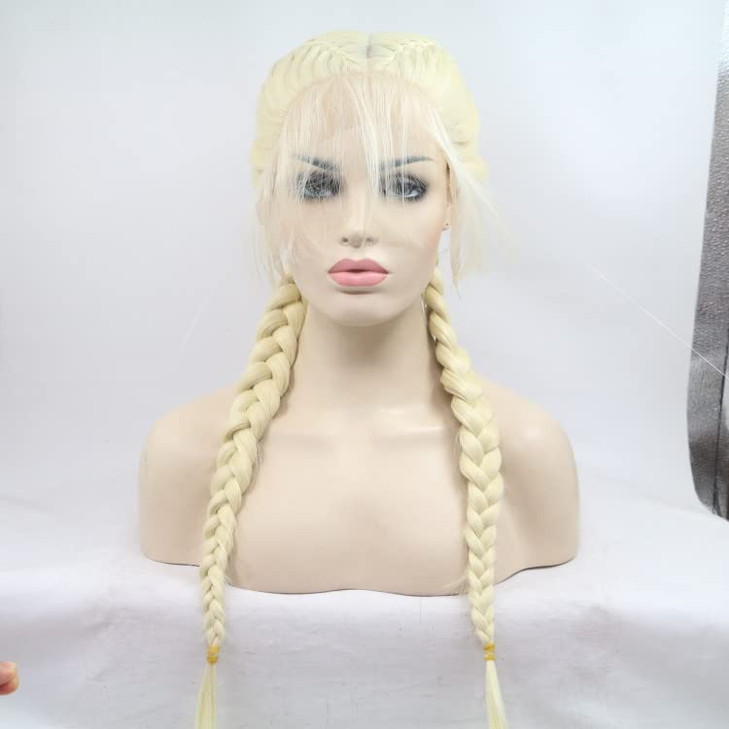 xiweiya 613 Blonde Braided Wig Long Honey Blonde Double Dutch Braid Lace Front Wig with Baby Hairs Golden Braids Heat Re