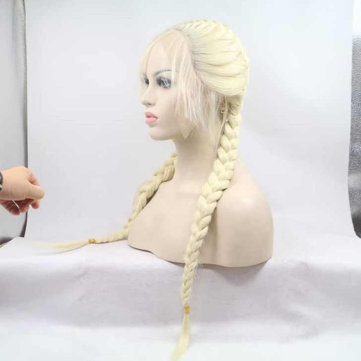 xiweiya 613 Blonde Braided Wig Long Honey Blonde Double Dutch Braid Lace Front Wig with Baby Hairs Golden Braids Heat Re