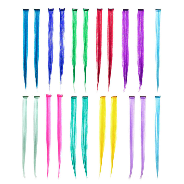 SWACC 22 Pcs Colored Party Highlights Clip on in Hair Extensions For Women MultiColors Hair Streak Synthetic Hairpieces