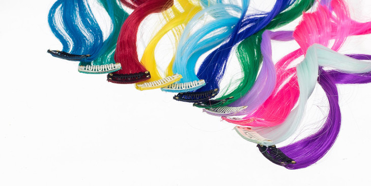 SWACC 22 Pcs Colored Party Highlights Clip on in Hair Extensions For Women MultiColors Hair Streak Synthetic Hairpieces