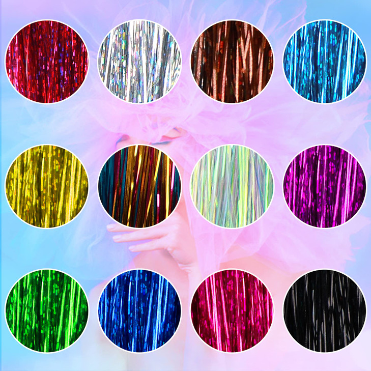 FEBSNOW 2400 Strands Christmas Tinsel Icicles 47 Inches Glitter Mylar Foil Icicle for Christmas Tree 12 Mixed Colors Shi