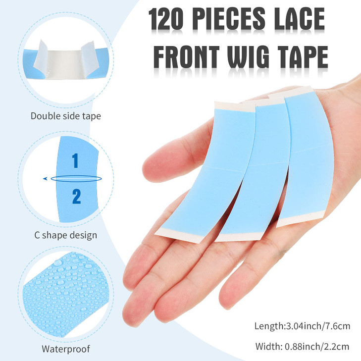 Maitys 120 Pieces Lace Front Wig Tape Double Sided Adhesive Waterproof CShaped for Long Short No Hair Wigs Toupees Piece