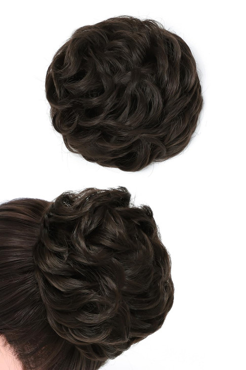 Rose bud Messy Bun Hair Pieces For Women Hair Bun Extension Updo Curly Messy Bun Scrunchie Dark Brown