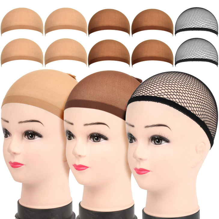 LEOBRO 10 PCS Wig Caps Brown and Light Brown Stocking Wig Caps Black Mesh Hair Nets for Women Girl Kids Men Cosplay Part