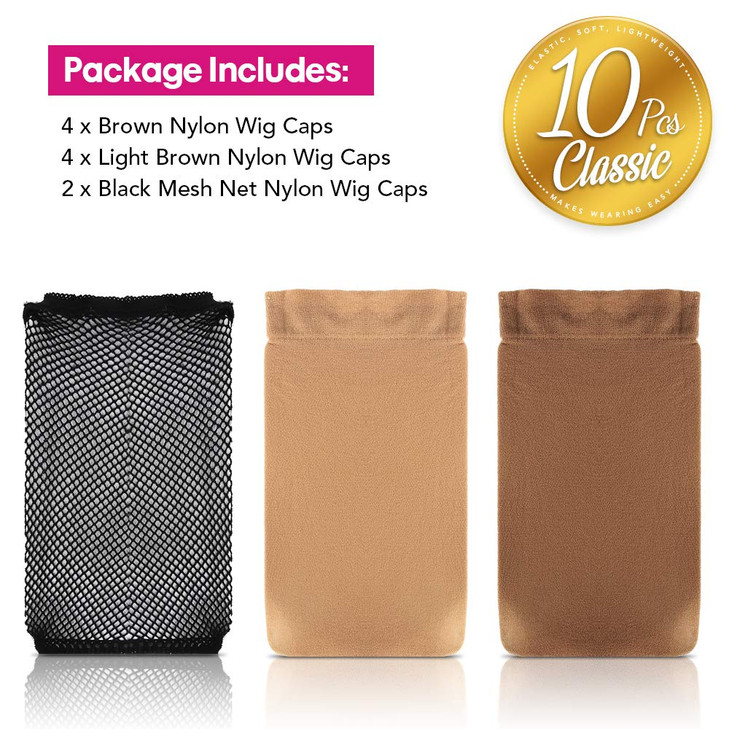 LEOBRO 10 PCS Wig Caps Brown and Light Brown Stocking Wig Caps Black Mesh Hair Nets for Women Girl Kids Men Cosplay Part