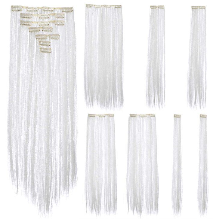 SWACC 7 Pcs Full Head Party Highlights Clip on in Hair Extensions For Women Colored Hair Streak Synthetic Hairpieces 22I