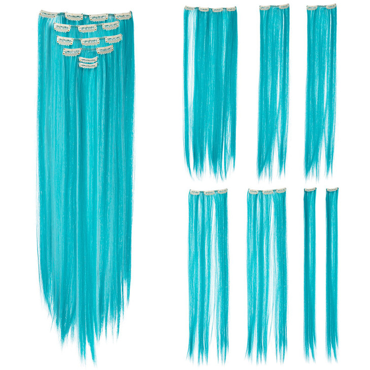 SWACC 7 Pcs Full Head Party Highlights Clip on in Hair Extensions For Women Colored Hair Streak Synthetic Hairpieces 22I