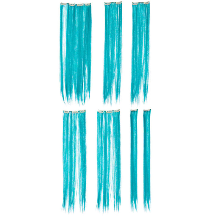 SWACC 7 Pcs Full Head Party Highlights Clip on in Hair Extensions For Women Colored Hair Streak Synthetic Hairpieces 22I