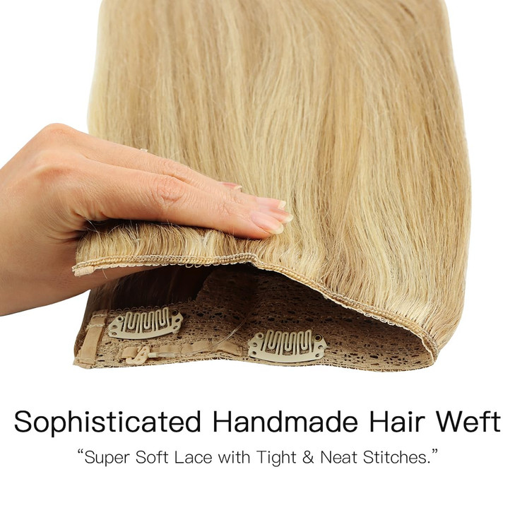 HOTBANANA Wire Hair Extensions 16 inch 95g Light Blonde Highlighted Golden Blonde Fish Line Hair Extensions Real Human H