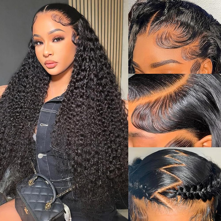 Alibeauty 13x4 HD Transparent Lace Front Human Hair Wigs Pre Plucked Hairline 200 Density 10A Brazilian Water Wave Lace