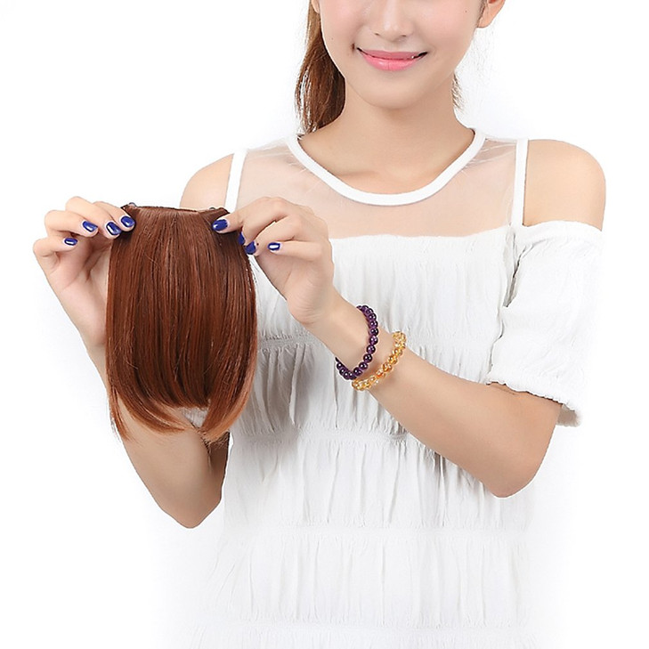 Snoilite Charming 820cm Front Neat Light Auburn Bangsfringe Clip in Hair Extensions One Piece Striaght Fringe Cute Hairp