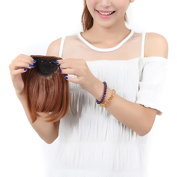 Snoilite Charming 820cm Front Neat Light Auburn Bangsfringe Clip in Hair Extensions One Piece Striaght Fringe Cute Hairp
