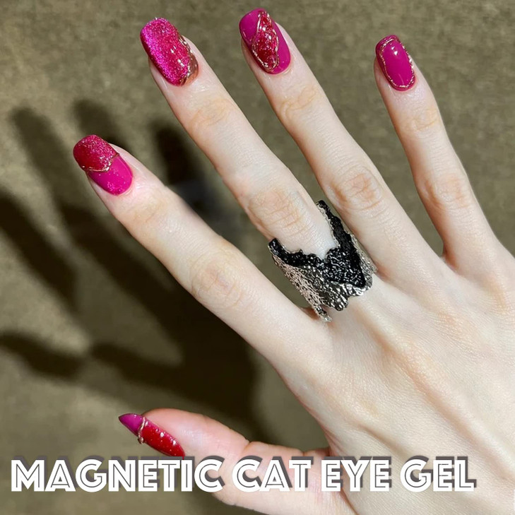 AHAMIOU Crystal Cat Eye Gel Polish Kits Magnetic Nail Polish Set Holographic Cats Shiny Diamond Glitter Gel with Magnet Stick (Dark Pink) online at globaldelivered