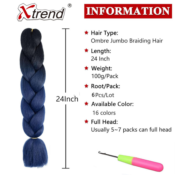 Xtrend 6Pcs 24 Inch Ombre Jumbo Braiding Hair 2 Tone Afro Braiding Hair Extensions 24 Inch Synthetic Hair for Braiding 1