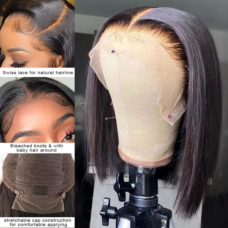 SUPERLOOK Bob Wig Human Hair 13x4 Frontal Lace Wig 200 Density HD Lace Front Wigs Human Hair Pre Plucked Bob Wigs for Wo
