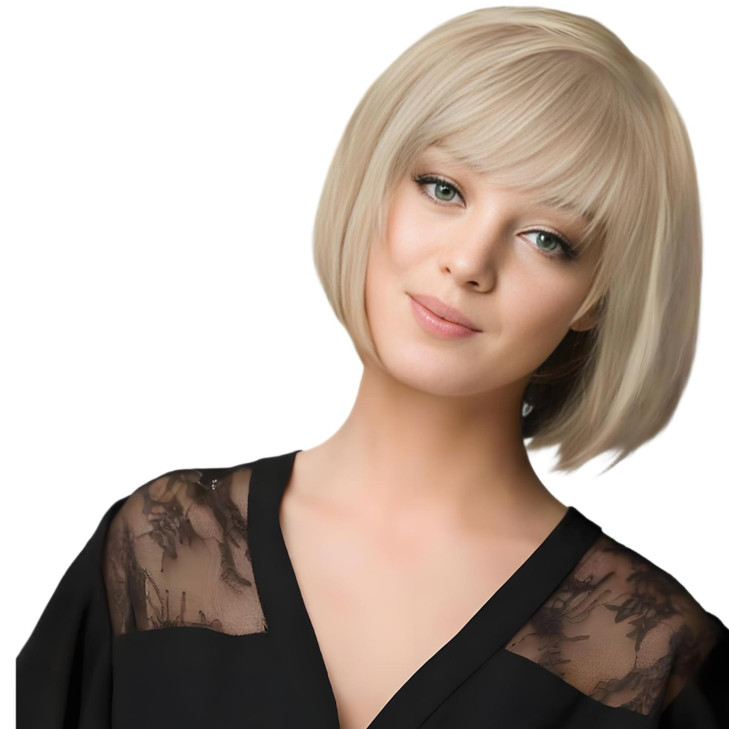 BECUS Blonde Bob Wig with Bangs Synthetic Wig for White Women Straight Heat Resistant Hair Natural Looking for Daily Use