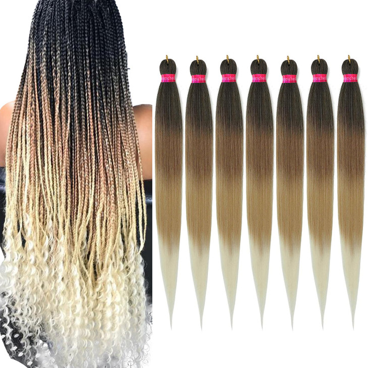 36 Ombre Pre Stretched Braiding Hair Yaki Texture Crochet Braid Hair Extensions 4 Tones Braiding Hair Pre Stretched 7pac