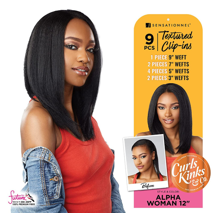 Sensationnel Curls Kinksandco Clip In Alpha Woman 12 Inch 9 Piece Pack Easy to Use Clips for Natural 3C to 4C Hair 2 DAR