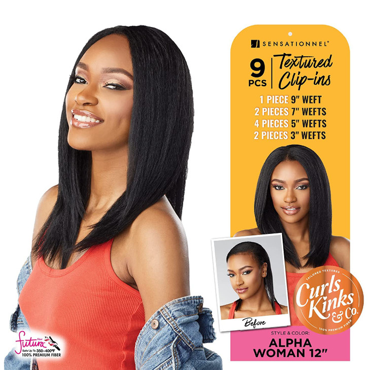 Sensationnel Curls Kinksandco Clip In Alpha Woman 12 Inch 9 Piece Pack Easy to Use Clips for Natural 3C to 4C Hair 2 DAR