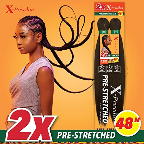 Sensationnel Xpression prestretched braiding hair 2x braid 48 inch all kanekalon flame retardant synthetic braid for box