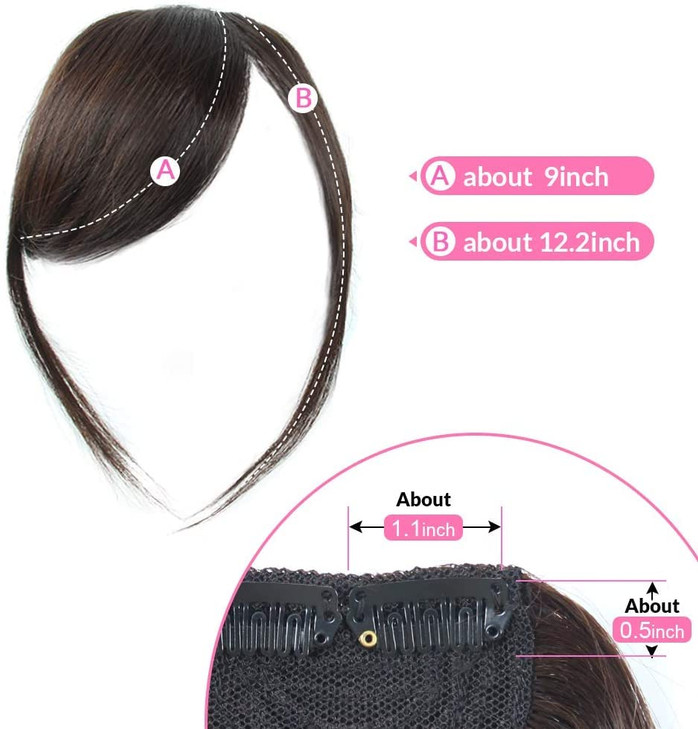 Dsoar Clipin Bangs Thick Real Human Hair Side Bangs Natural Straight Fringe Hair Extensions Dark Brown with Temples