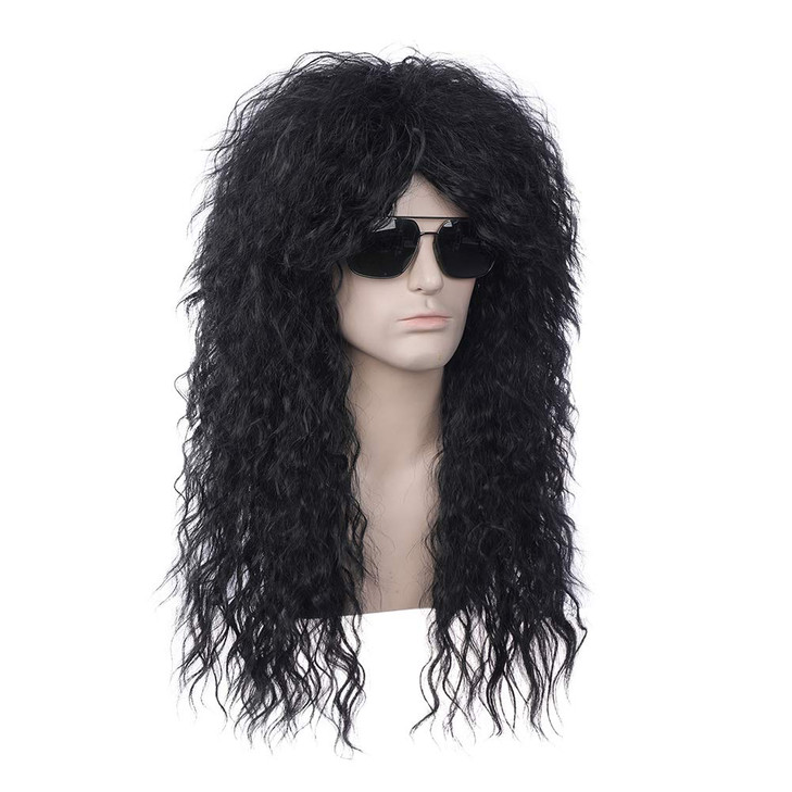 PATTNIUM Black 80s Men Wig 70s Heavy MetalMullet Rocker Wig for Men Women Cosplay Party Use