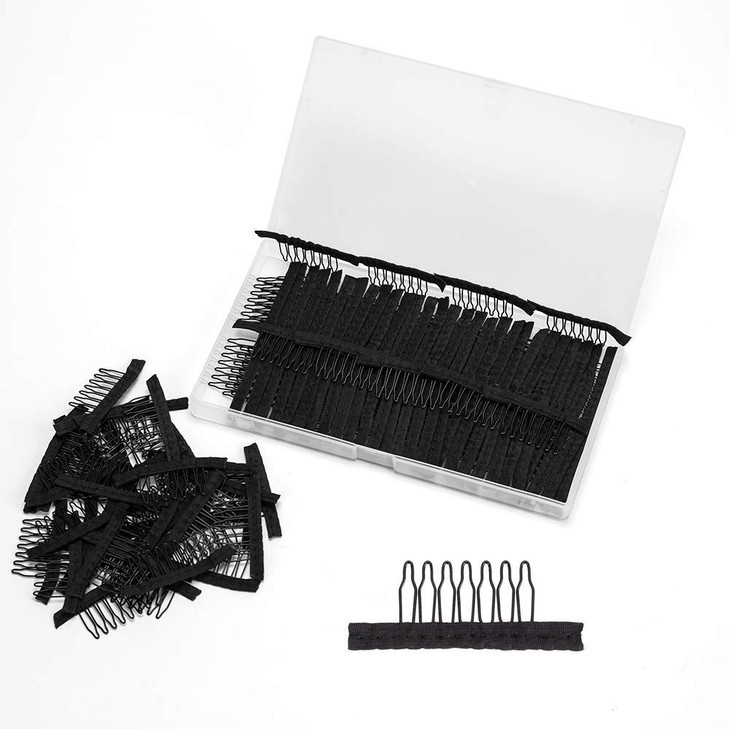 Wig Combs and Clips 100 Pcs 7Teeth Black Wig Accessories for Securing and Making Wigs
