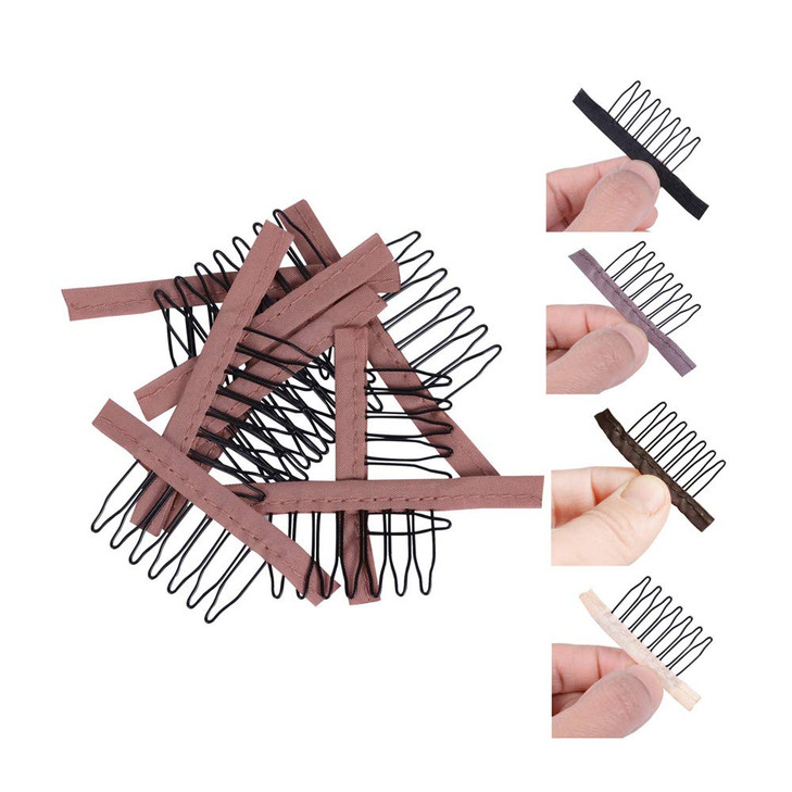 YANTAISIYU 24 PcsLot Steel Wig Clips with Cloth Combs for Hairpiece Caps and Wig Making Accessories Light Brown