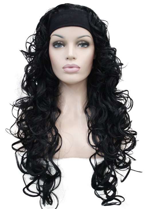 Wiginway 34 Band Headband wig Womens Dark Black Long Curly Wigs for Women ladies wigs