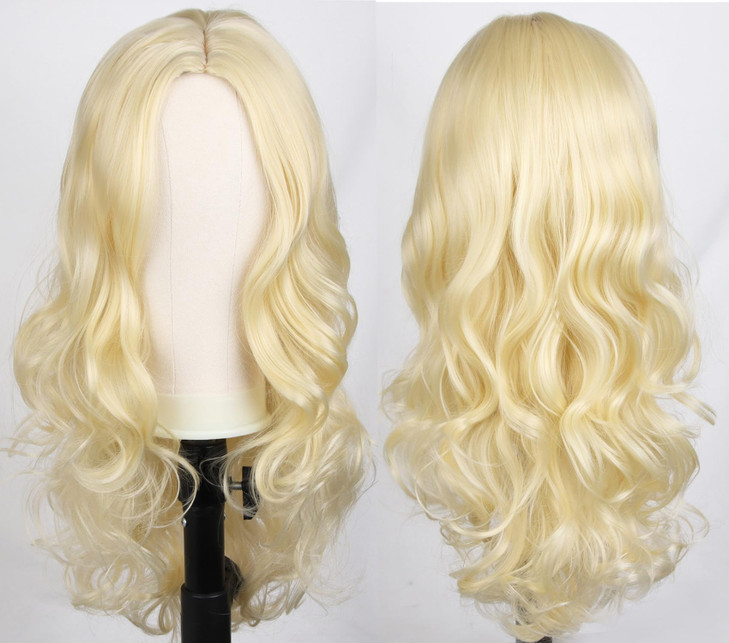 RightOn Blonde Wig Long Wavy Wig Charming Full Synthetic Wigs for Women Natural Curly Hair Light Blonde Long Wigs with H