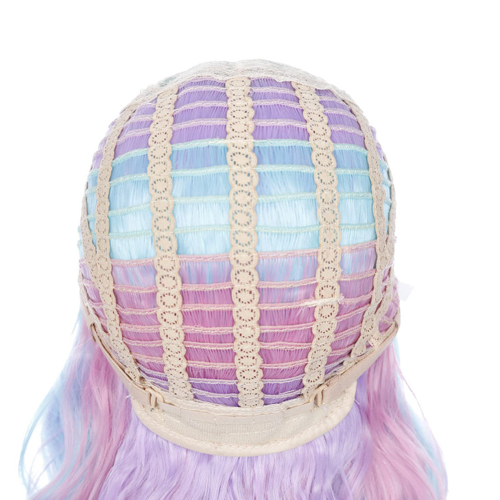 BERON Colorful Wig Long Curly Wigs Rainbow Wig Charming Soft Synthetic Wigs Colorful with Bangs Hairnet Include