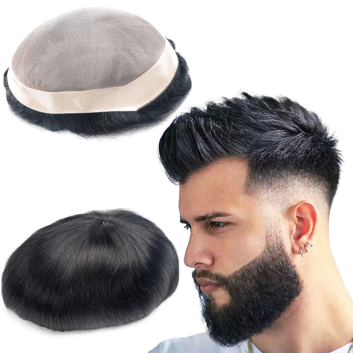 lumeng Hair System for Mens Toupee Hair Replacement System Mono Lace With Npu Reinforce Lace Systems Size 6x8 Inch 6 Inc
