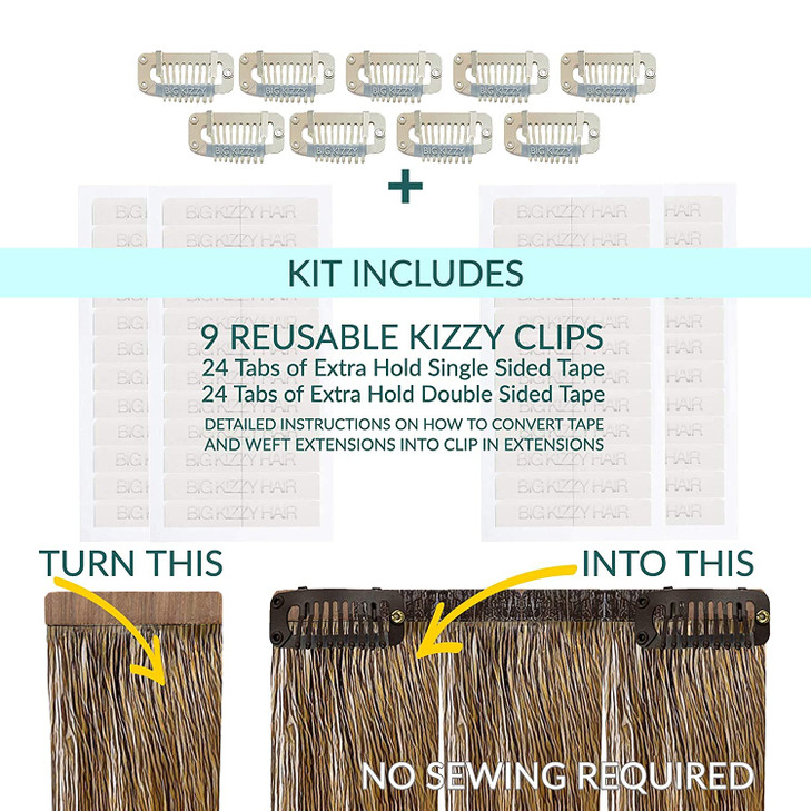 DIY Clip In Hair Extensions Kit Convert Tape In Human Hair Extensions into Custom Clip in Set Snap Clips No Sewing Requi