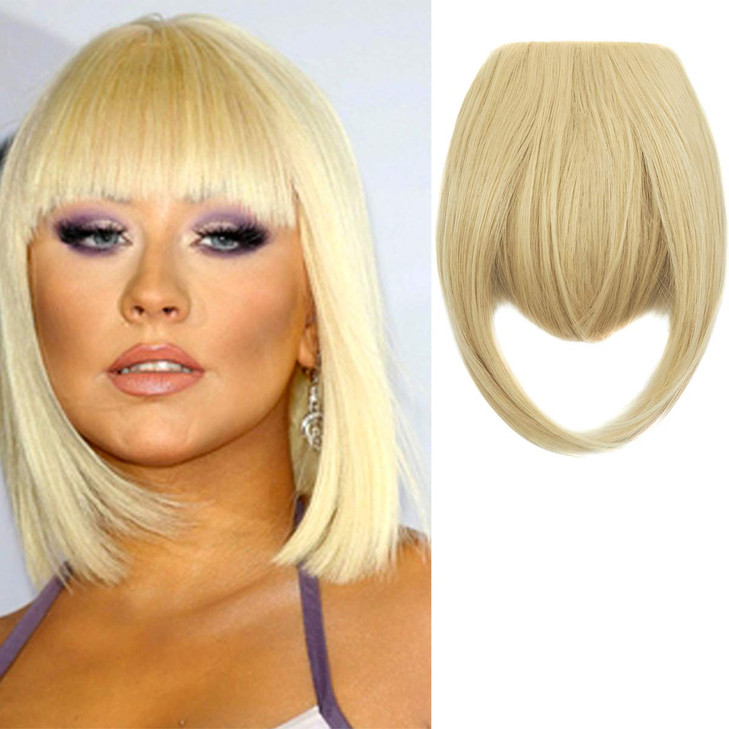8 Clipin Bangs Hair Extensions Thick Full Neat Fringe with Temples One Piece Clipon Front Bangs Hairpiece