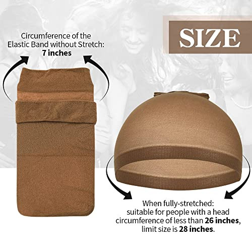 Dreamlover Wig Caps for Dark Skin Women Stretchy and Soft Nylon Stocking Caps for Wigs Natural Brown 12 Pieces