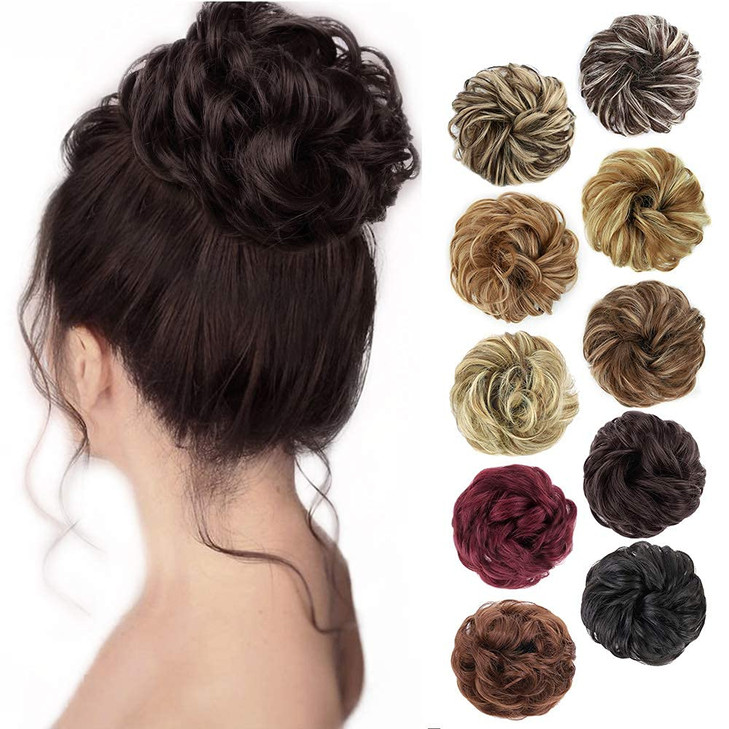 MORICA 1PCS Messy Hair Bun Hair Scrunchies Extension Curly Wavy Messy Synthetic Chignon for Women 6Dark Brown
